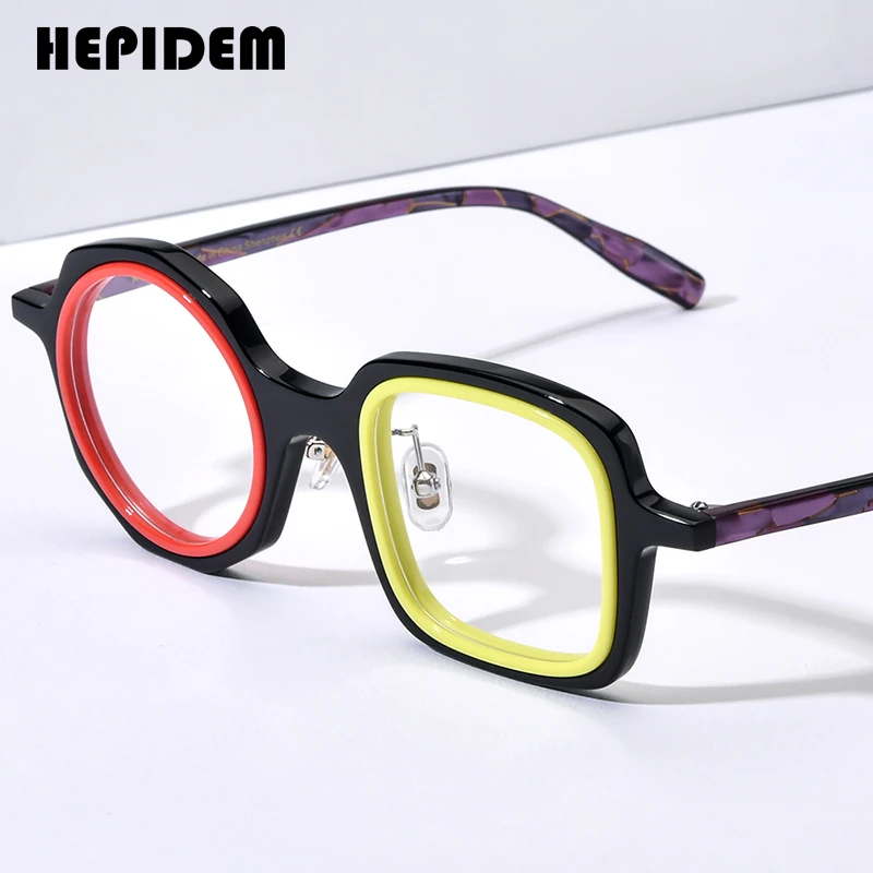 HEPIDEM Acetate Glasses Frame Men Colorful Retro Irregular Eyeglasses 2024 Women Spectacles Eyewear H9356