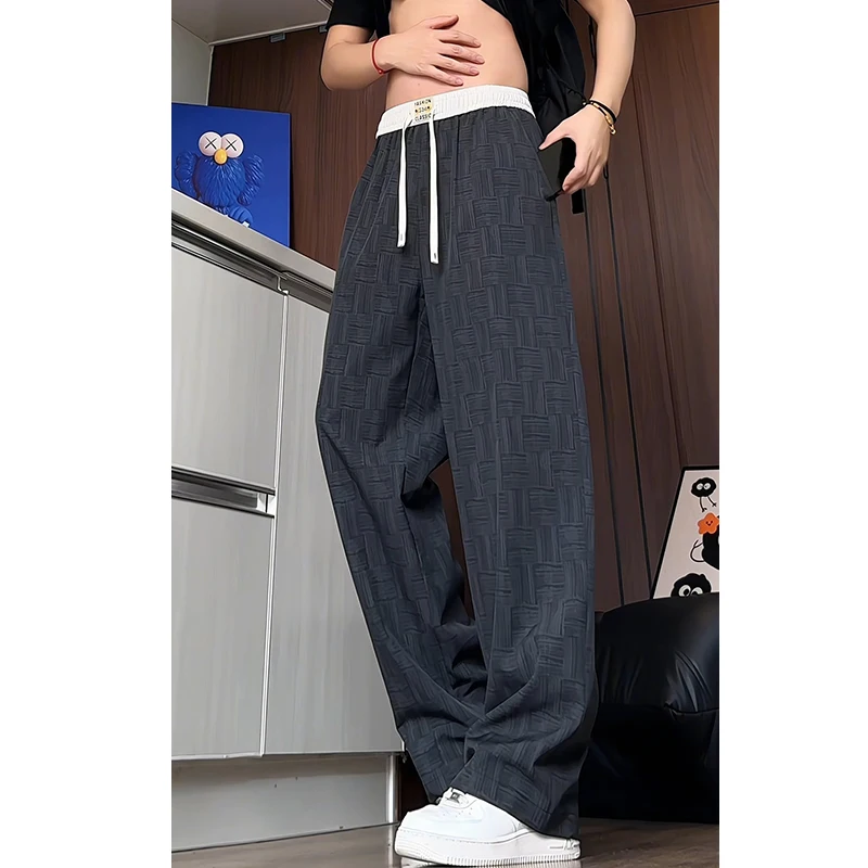 Plus Size 5XL-M Plaid Pants Men Clothing 2026 Summer Comfortable Loose Straight Pants For Man All Match Full Length Trousers Hot