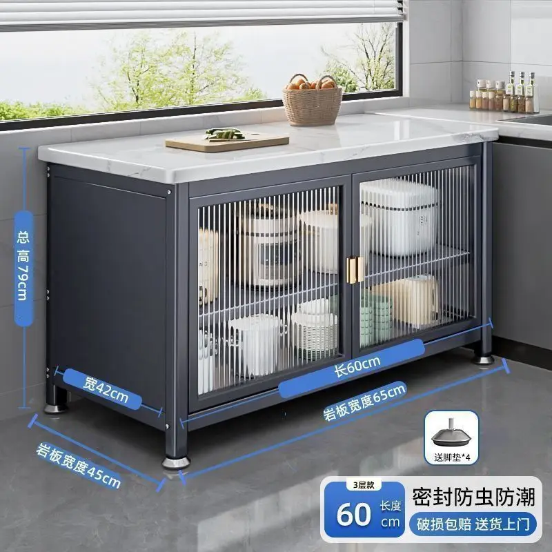 Household kitchen cabinets rock slab countertops dining side storage