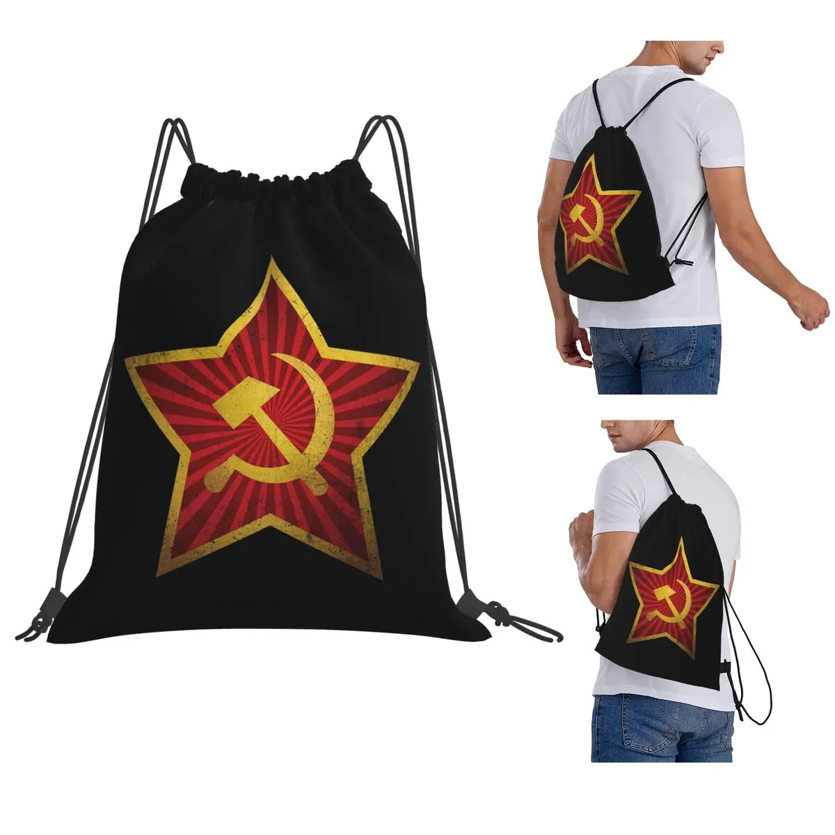 USSR Hammer And Sickle CCCP Russian Soviet Flag Backpacks Fashion Drawstring Bags Sundries Bag Book Bags for Travel School