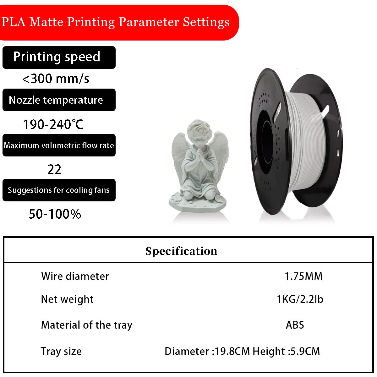 

PLA Matte white 3D printing consumables, ABS material, cost-effective, roller design, continuous printing