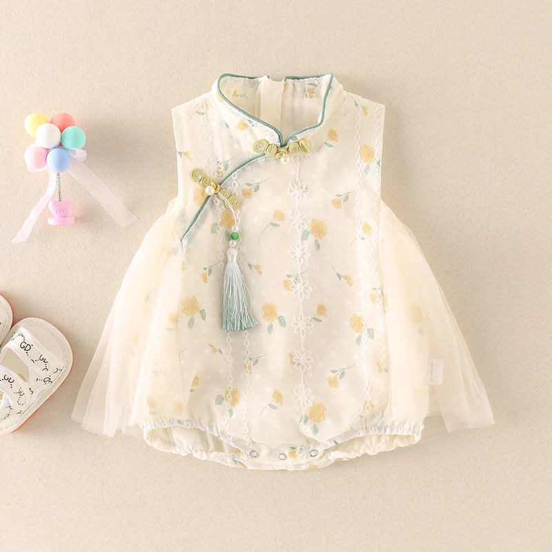 ชุดคลุมเด็กทารกหญิงลายดอกไม้ ผ้าฝ้ายผสม แขนยาว คอทรงกลม รุ่น Summer Flag Robe Dr Baby Girl's Onesie Bot Covering Svel