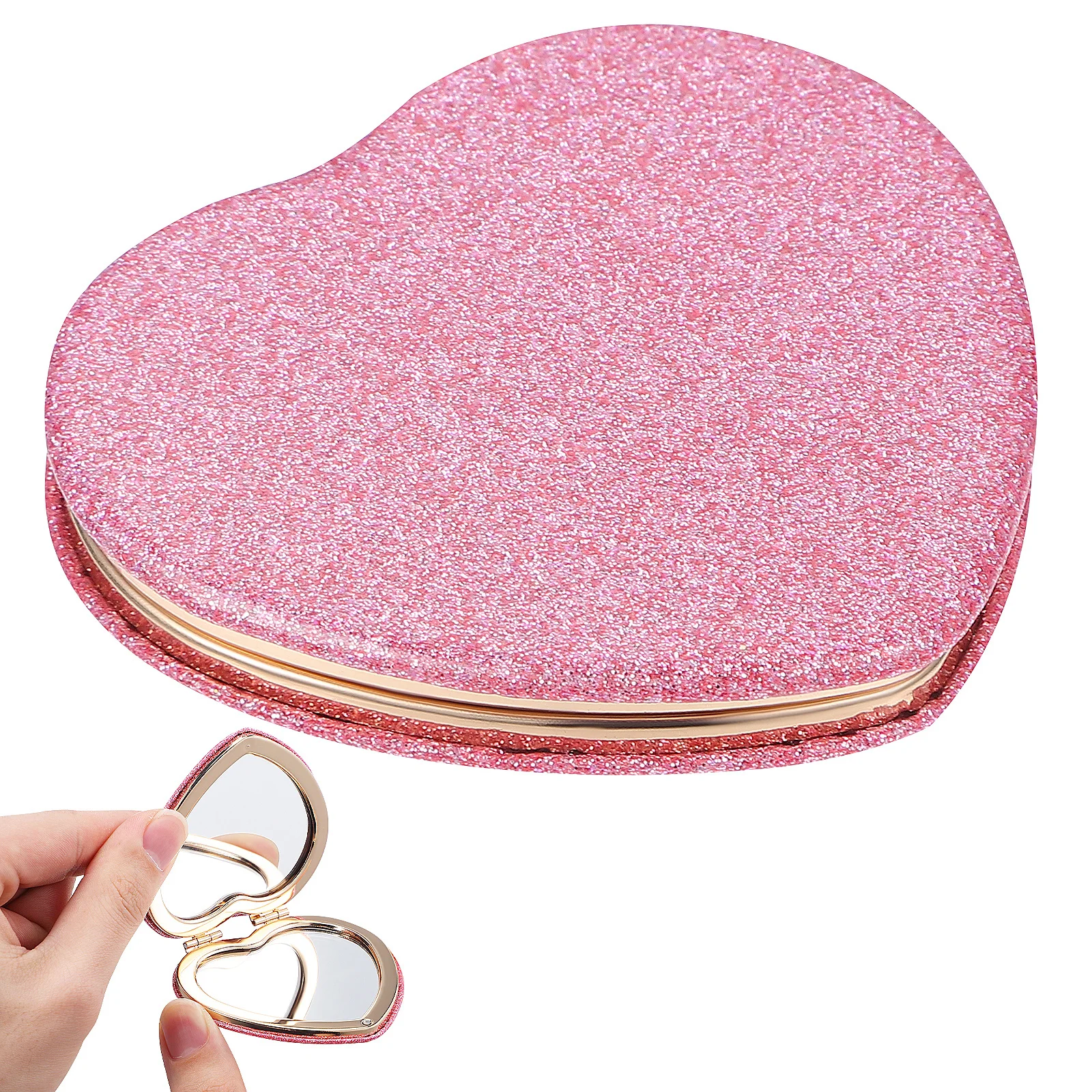 مرآة مكياج قابلة للطي على شكل قلب، مرآة محمولة للسفر مزدوجة الجوانب للنساء والفتيات، مرايا مدمجة #1