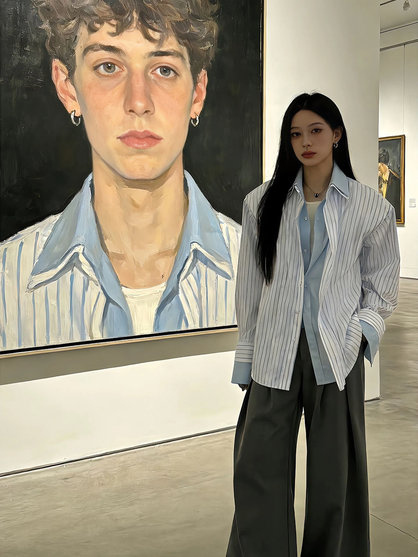 

Men's Striped irt Design Sensation Fake Two-Piece Spring Faion oulder Pad Long Sve Sunscreen Lightweight Cardigan Coat