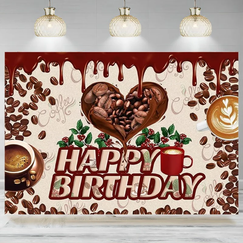 Coffee Backdrop Theme Birthday Photographic Background Coffee Beans Chocolate Afternoon Tea Party Decorations Photo Banner