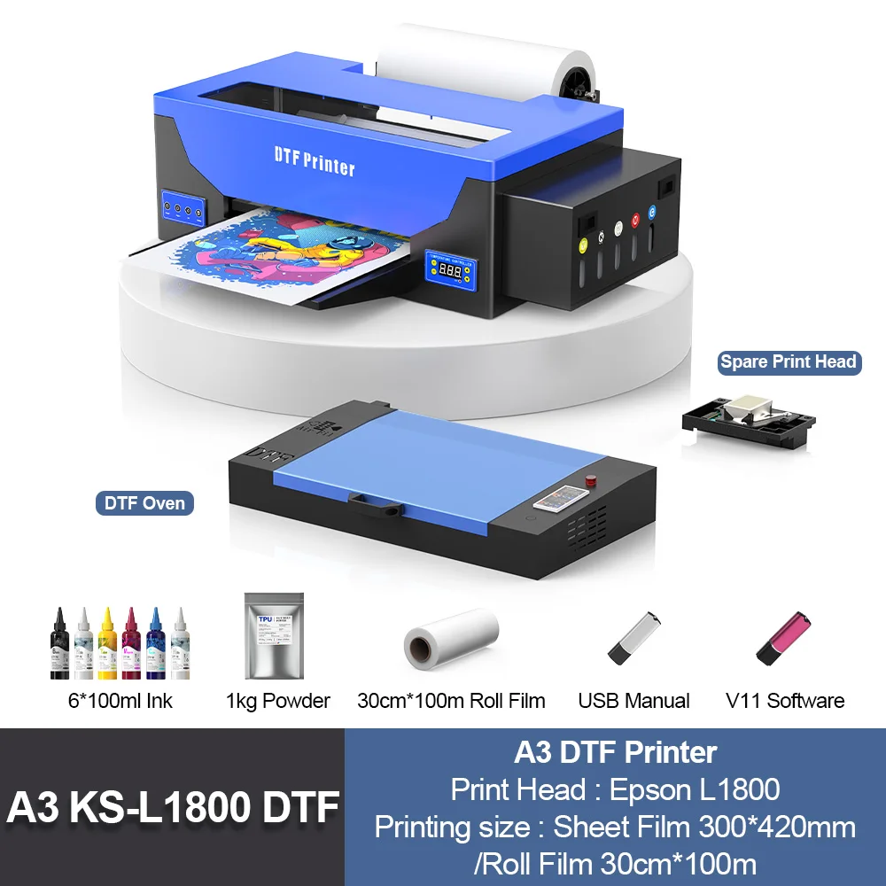 A3 DTF Printer for Epson L1800 Directly Transfer Film DTF Printer with DTF Curing Oven A3 DTF Printer for Clothes T-shirt Jeans