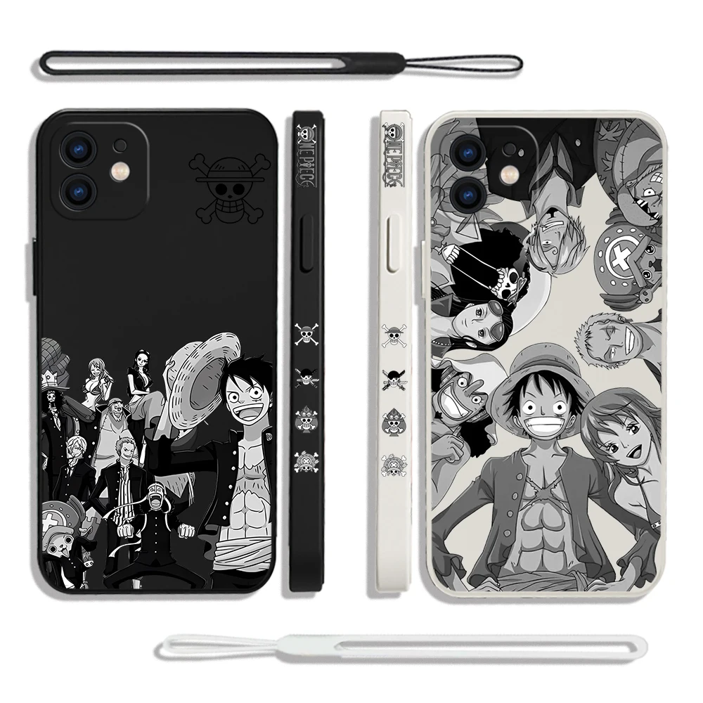 Anime O-OneS P-PieceS Phone Case For iPhone 15 14 13 12 11 Pro Max Mini X XR XSMAX 8 7 Plus Soft Silicone Cover With Hand Strap