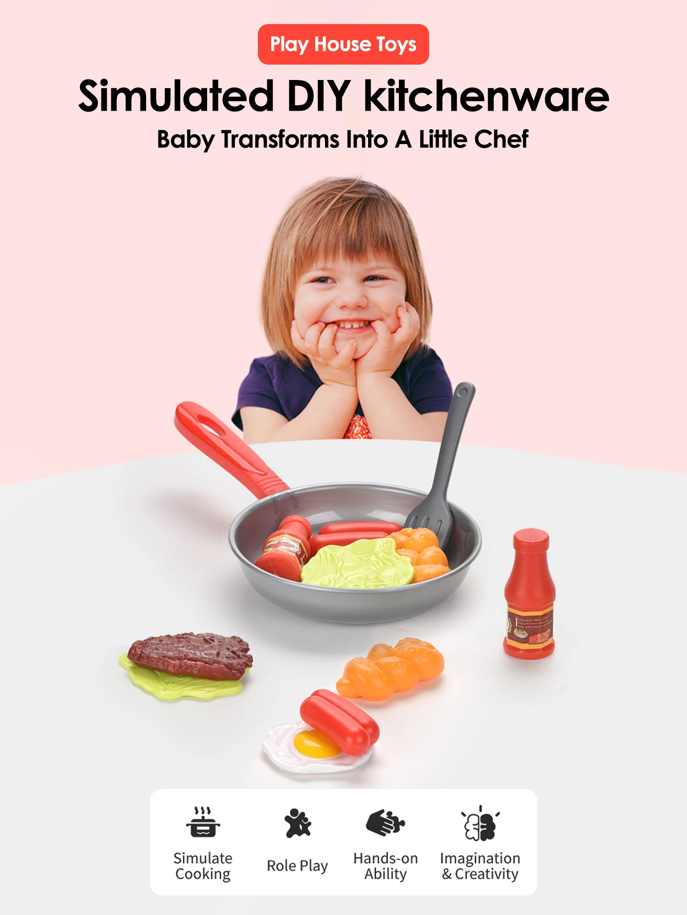 8 stks Kinderen Keuken Voedsel Speelgoed Simulatie Kookgerei Game Set Fantasiespel Pot Steak Groente Brood Hot Dog Omelet Kids Gift