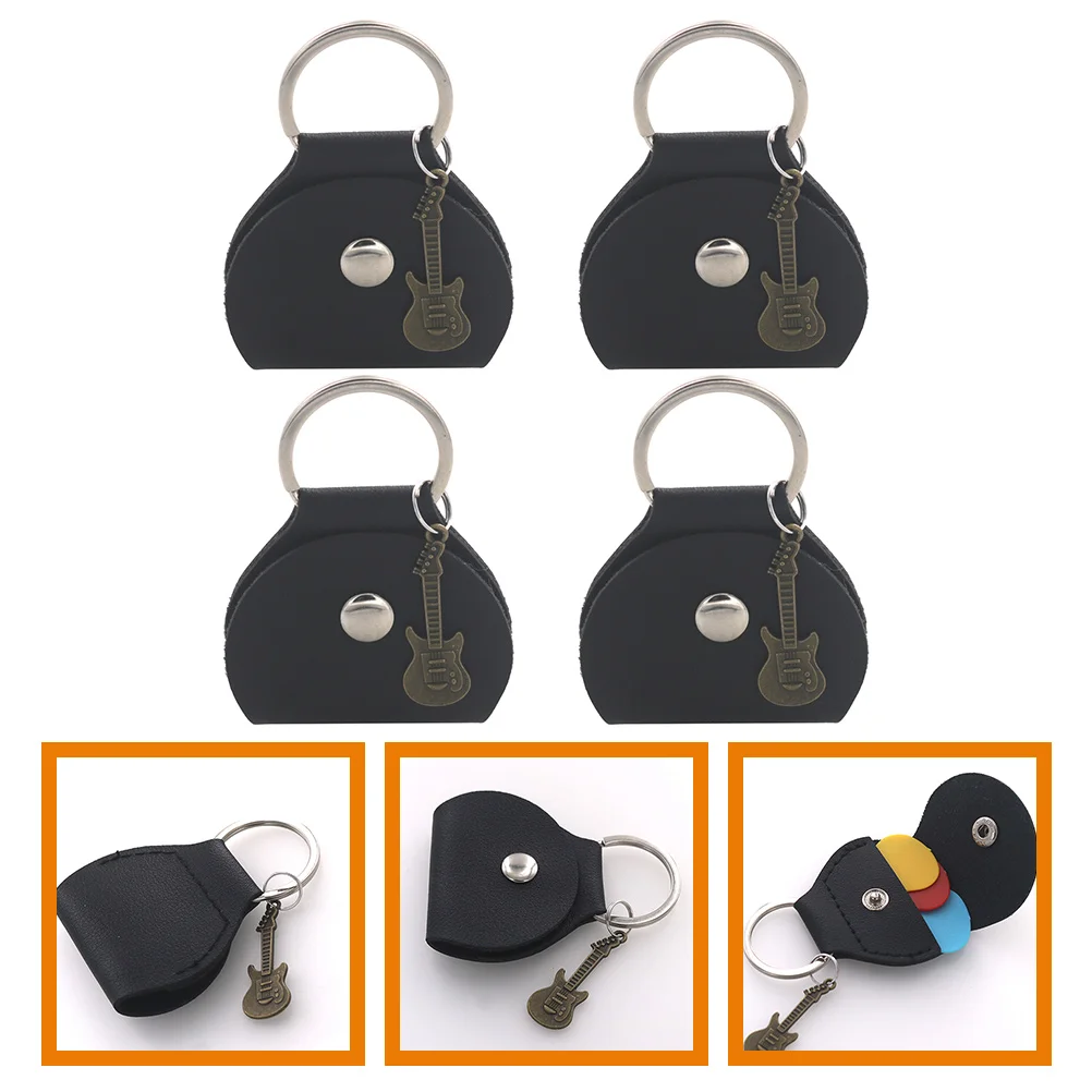 

4 Pcs Pick Bag Guitar Keychain Holder Storage Holders Case Picks Mini Shaped Ring Display