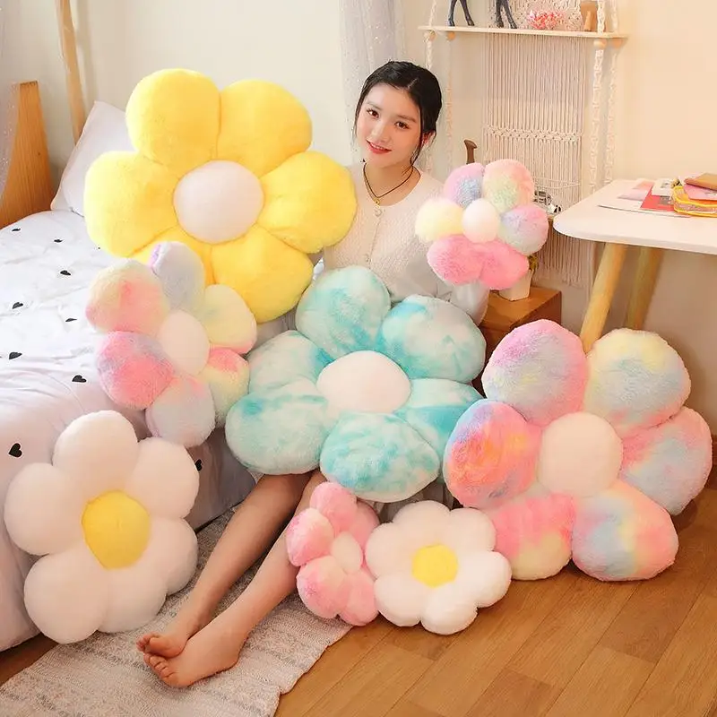 Ins New Flower Shaped Rabbit Velvet Pillow Thickened Living Room Bedroom Comfortable Backrest for Girls Cute Plant Floral Design