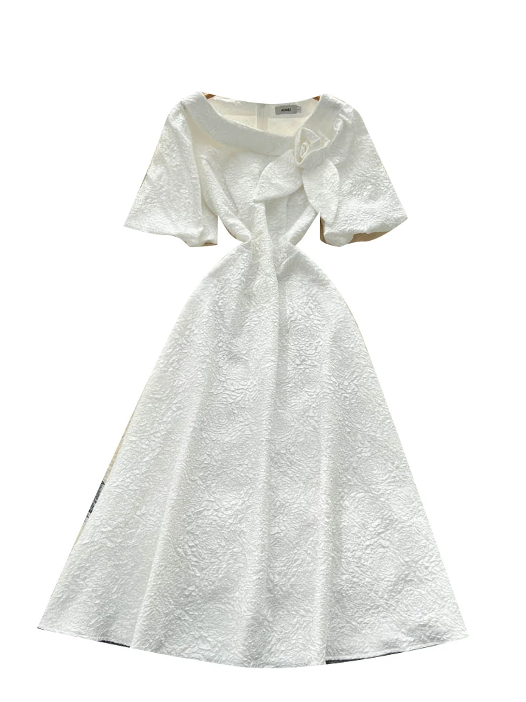 Ele Summer Texture floreale Bubble Sve Dr Donna di media lunghezza A-Line Dr Coreano Sle Vita alta ort Sve Dr