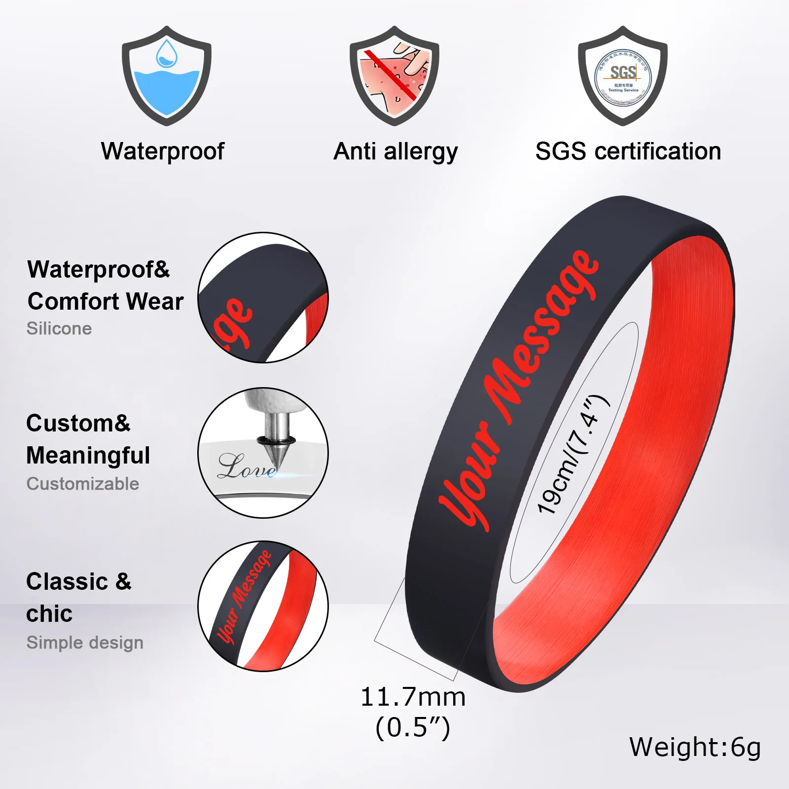 Free Custom Silicone Bracelets for Men Boys,Personalized ID Name Content Contact Number Soft Wristband,Individuation Jewelry