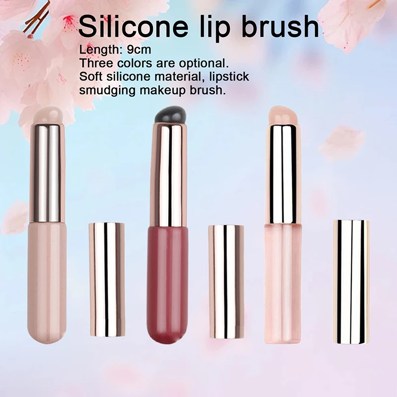 Portable soft silicone lip brush, nail brush with dust-proof cover, travel makeup brush tool.