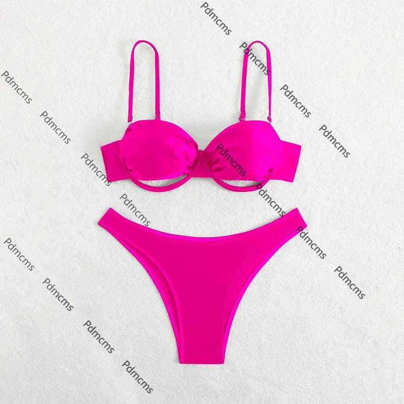 

2025 new European and American solid color split swimsuit women's three-point bikini sexy swimsuit bikini