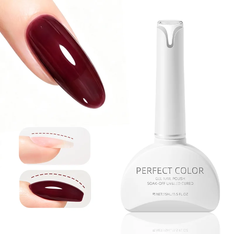 PERFECT COLOR 15ml Rubber Base Gel Dark Color Builder Gel Self Leveling Nail Strengthening Gel Burgundy Wine Red Nude Color UV LED Lamp Cure Long Lasting Gel Manicure