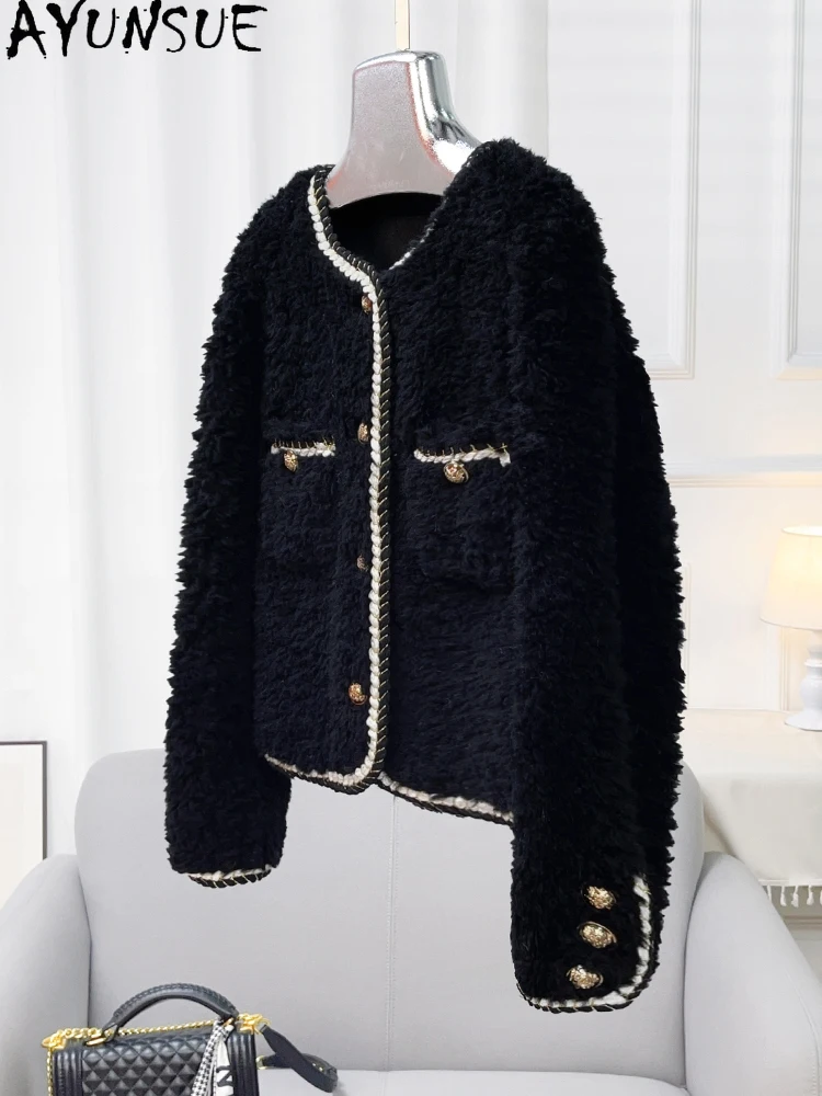 AYUNSUE 100% Naturalna Wełna Damska Kurtka Jesień Zima 2025 Kurtka z Jagnięcej Wełny Odzież Damska Eleganckie Okrycia Wierzchnie Ropa Para Mujer