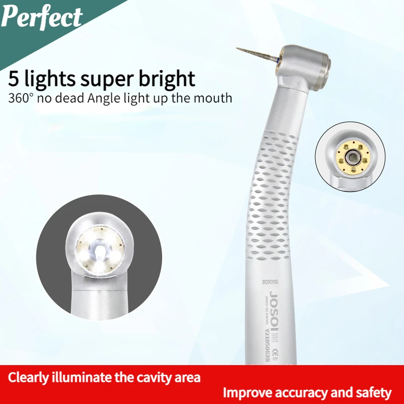 Self-lighting Dental High Speed Handpiece Ultra Bright Shadowless Lamp Press Oral Pneumatic Turbine Five-point Spray 2/4 Hole