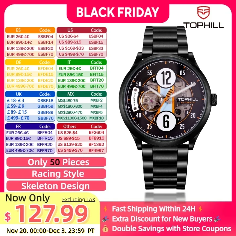 

TOPHILL Racing watches Men's Watches Sport watches Automatic Mechanical Luminous Sapphire Waterproof 316L Stainless