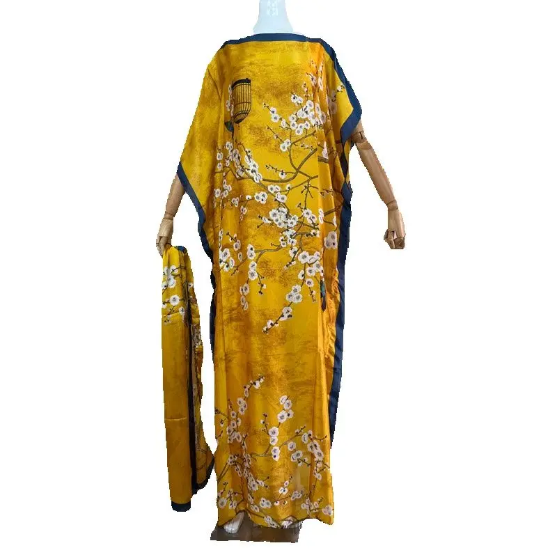 2023 New Kimono Rayon Oversize African Women Clothing Dubai Dashiki Abaya Free Size Print Design With Scarf Loose Long Dress