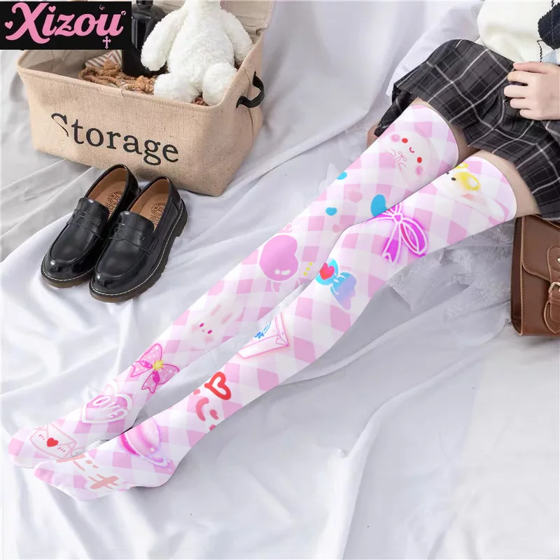 Japanese cute sweet cherry print lolita pantyhose girl kawaii play cartoon anime bottom socks loli girl stockings for women