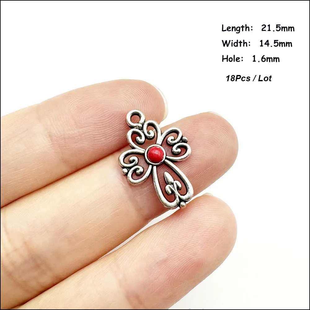 Nieuwe Rode Steen Charms Tibetaans Verzilverd Bloem Kruis Palm Oog Ronde Hangers Connectoren DIY J069