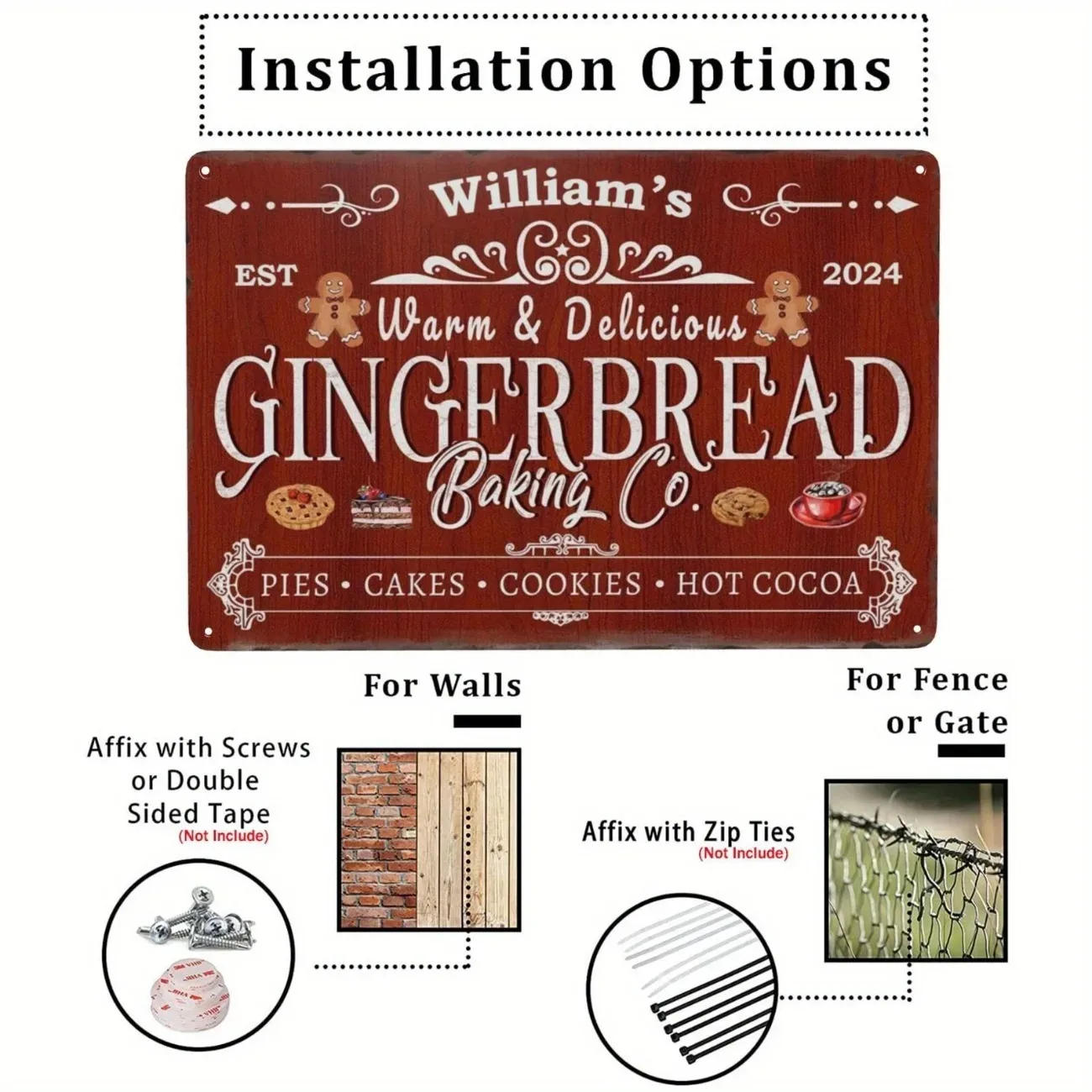 1pc Personalized Gingerbread Baking Co. Aluminum Sign Custom Family Name Farmhouse (Decoration Only)Kitchen Decor view 4