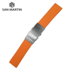 San Martin Watch Bands Rubber Straps 20mm 22mm With Folding Clasp Diving Watchband Waterproof Wrist Belt Soft Bracelet Durable