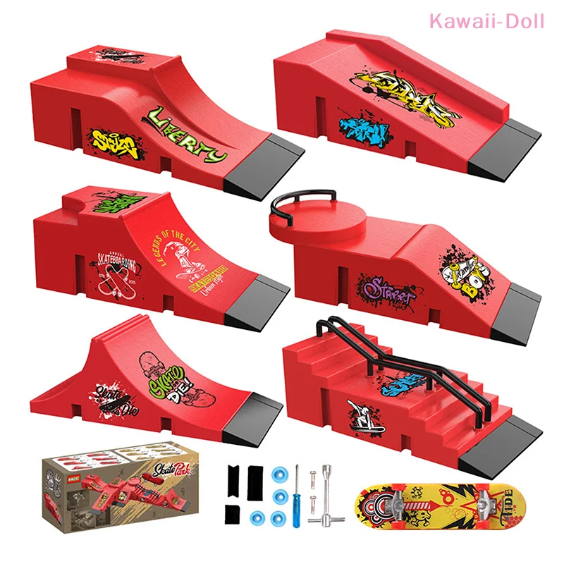 [DO]1 Set Mini Fingertip Skateboard Kit Finger Sports Toys Finger Skateboard Game Park Site Step Ramp Scene Props Gift[DO]