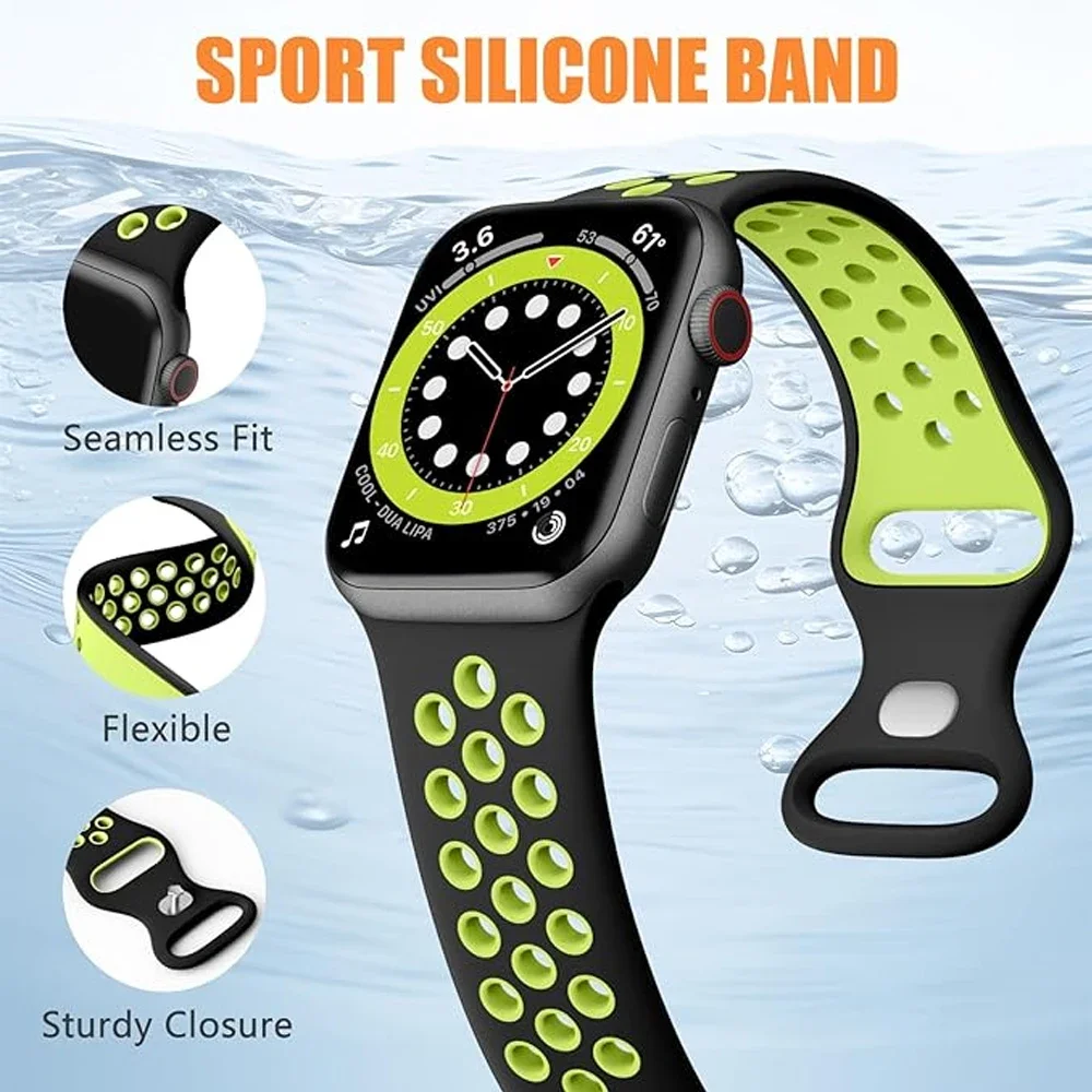 2025 جديد سيليكون حزام ل أبل ساعة 10 9 8 7 46 مللي متر 45 مللي متر 42 مللي متر 41 مللي متر الترا 2 49 مللي متر تنفس سوار iWatch 6 5 4 SE 44 مللي متر 40 مللي متر