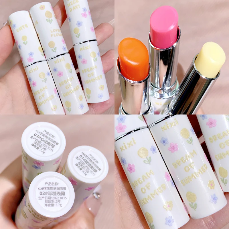 

Summer Flowers Lip Balm Long-Lasting Moisturizing Hydrating Natural Temperature Change Color Lipstick Nourishing Lip Care Makeup