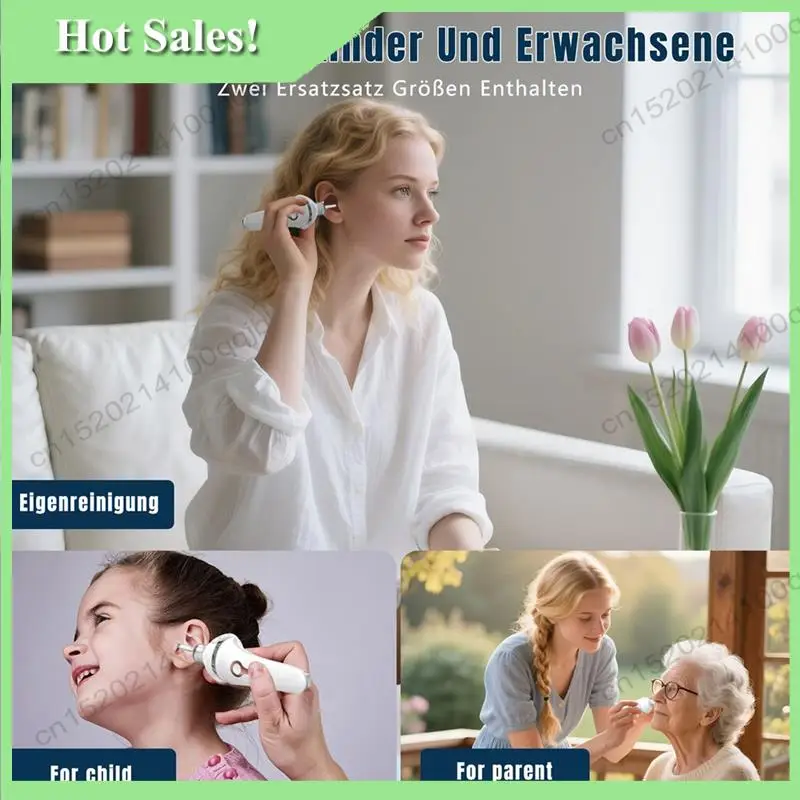 -FDDT Strumento per la rimozione del cerume con aspirazione sottovuoto, cucchiaio elettrico per orecchie con luce per bambini e adulti, dispositivo sicuro per la cura dell'orecchio