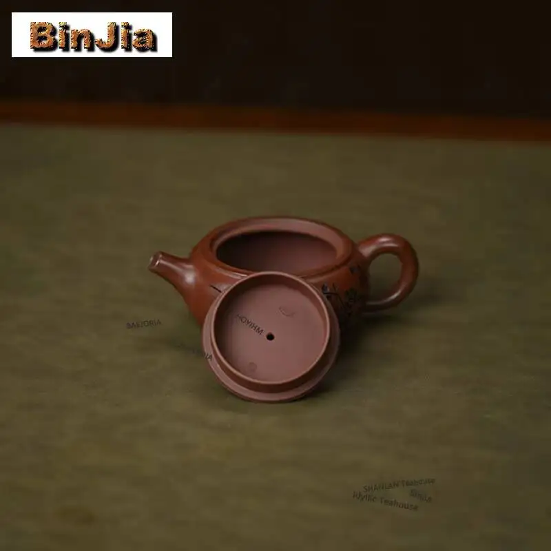 190ml Exquisite Yixing Purple Clay Teapots Handmade Stone Drum Pot Raw Ore Red Skinned Dragon Mud Kettle Zisha Tea Set Drinkware - view 5