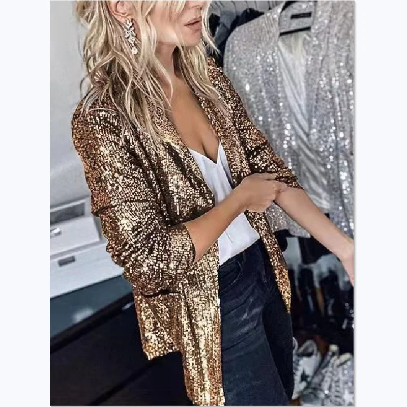 

2022 Women's Spring Women's Street Style Jacket Temperament Cardigan New Sequined Long-sleeved Temperament Small Suit Jacket