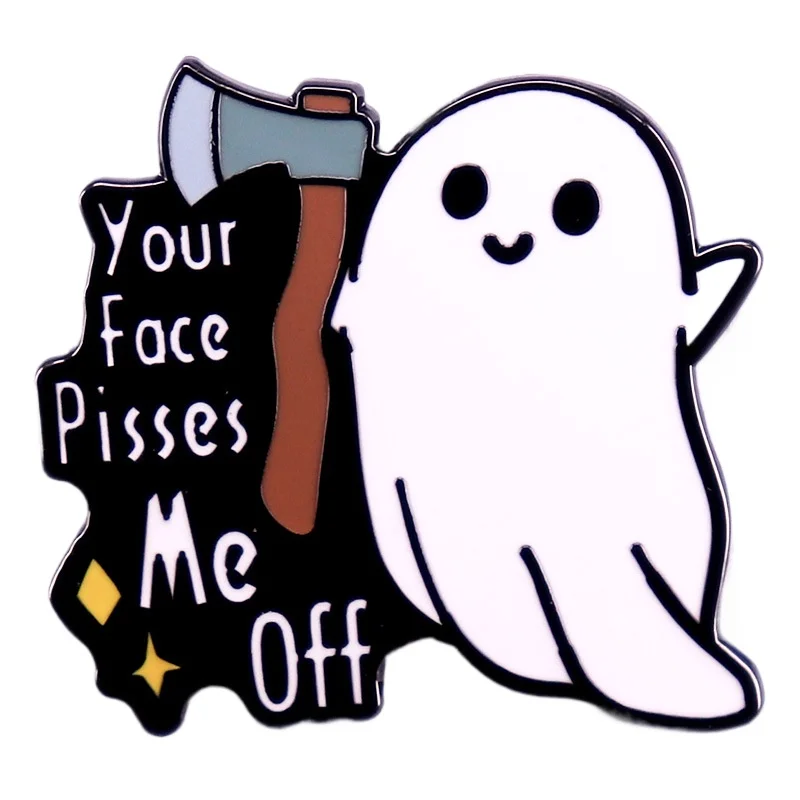 1pc Cute Angry Ghost Enamel Pin - Funny Sassy Ghost with Axe Brooch, Spooky Meme Aesthetic Accessory for Daily Wear & Gifts