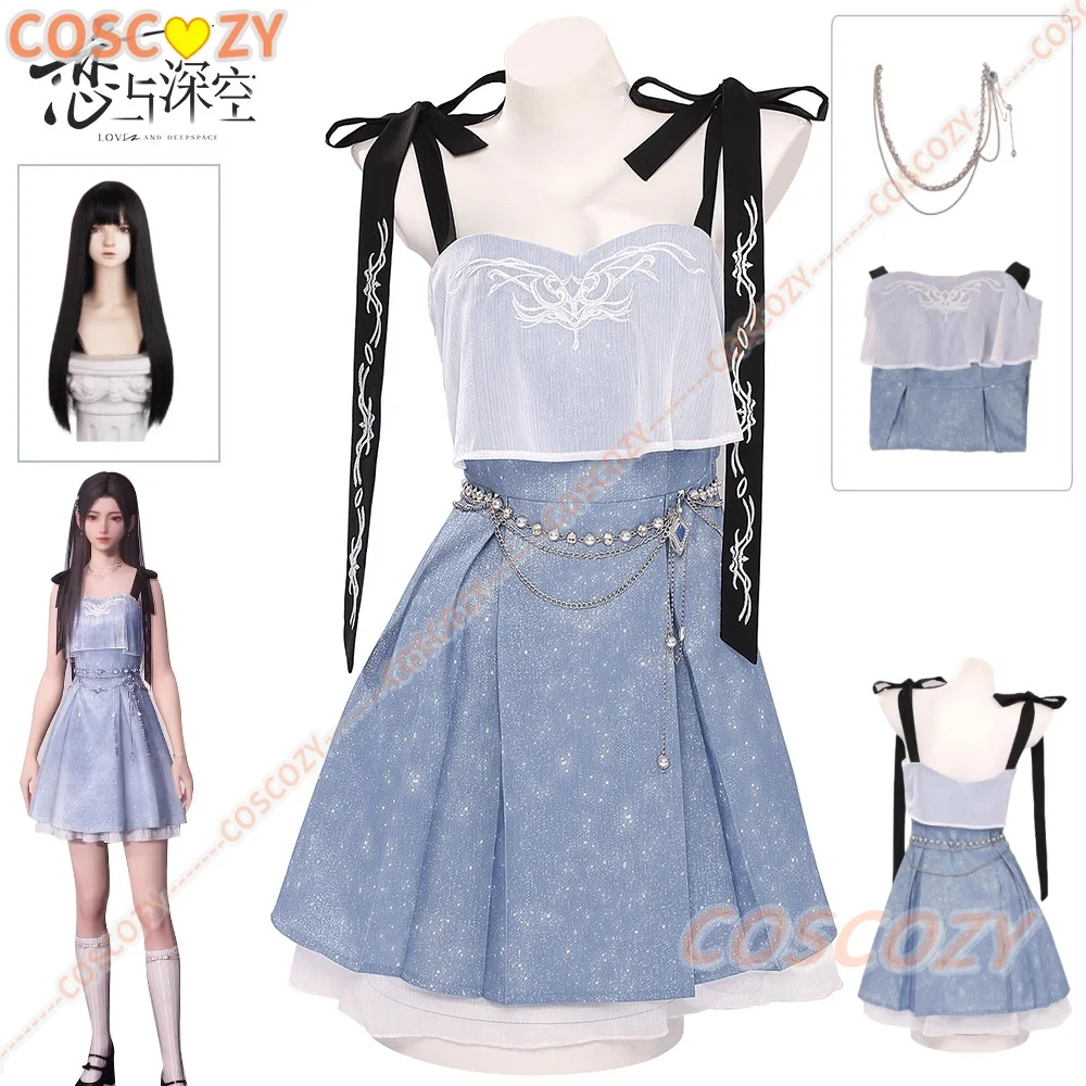 

Костюм для пары Caleb, костюм для косплея «Любовь и глубокий космос», парик, синее платье-бретелька, конвенция на Хэллоуин, женская праздничная одежда для девочек