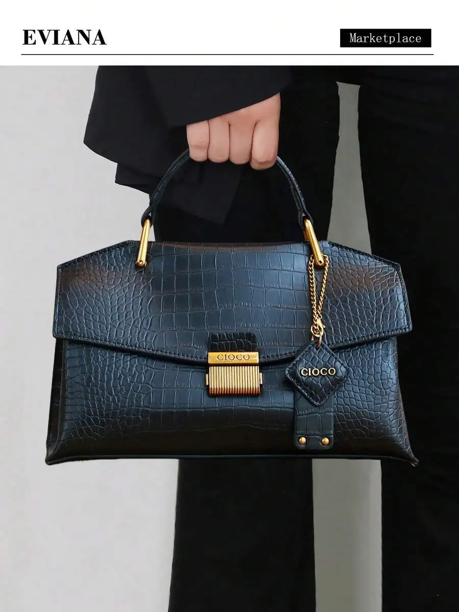 

Винтажная сумка-тоут 2025 года с тиснением под крокодила, шикарная женская сумка большой вместимости