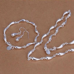 New 925 Sterling silver elegant water drop chain necklaces earrings bracelets jewelry sets for women Fashion wedding party gifts