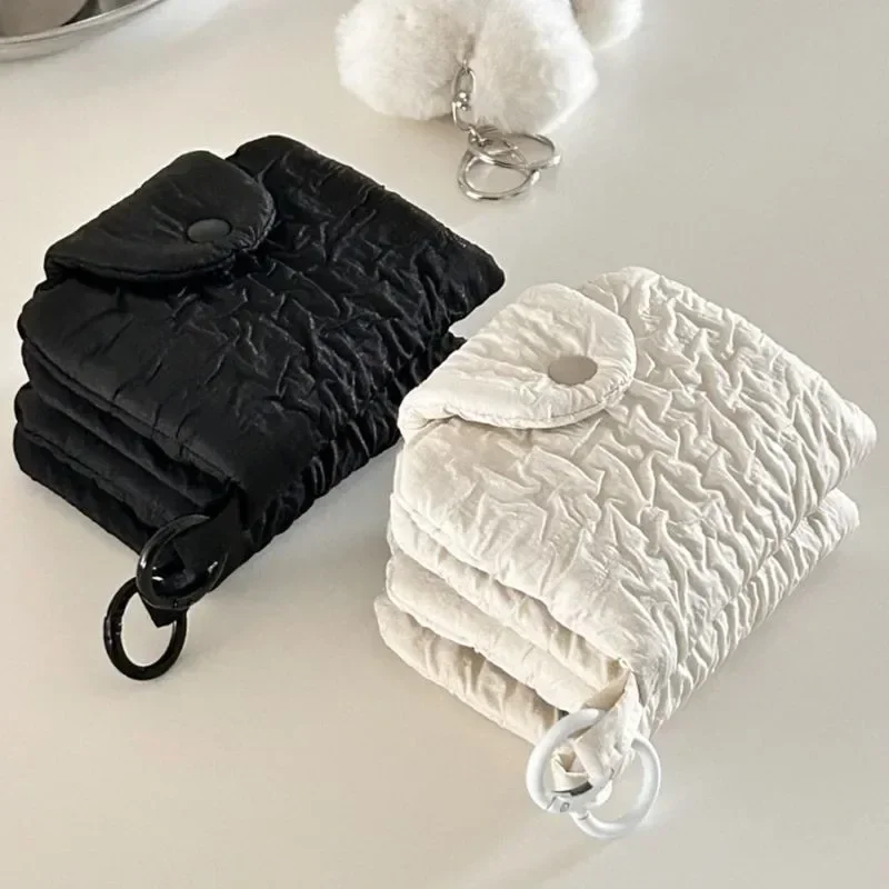 

Ins Cute and Niche Pleated Coin Purse for Women Retro Fabric Storage ForCoins ID Cards Multi-layer Card Cases and Earphone Cases