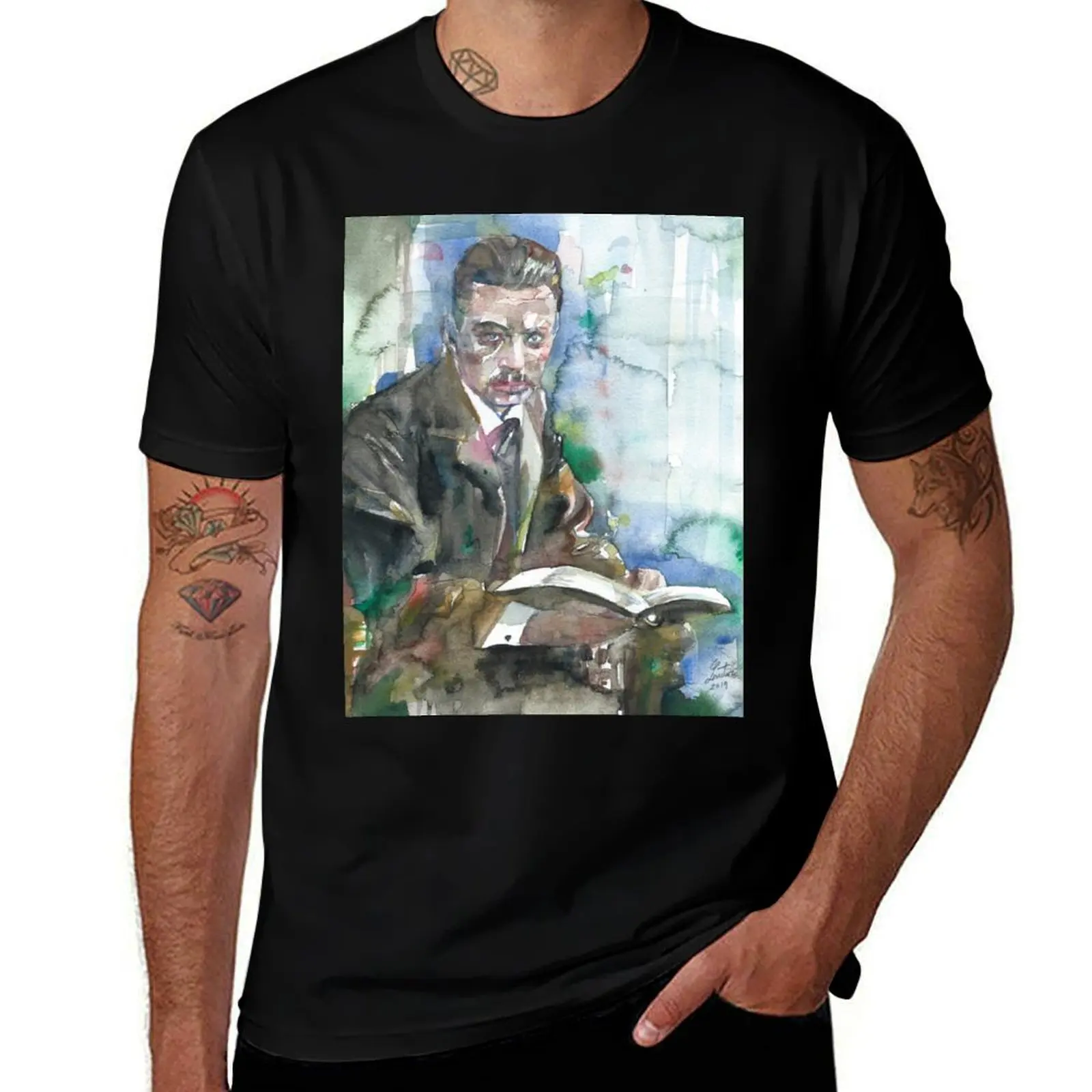 RAINER MARIA RILKE - watercolor portrait.5 T-Shirt funny meme t-shirts graphics mens graphic t-shirts big and tall