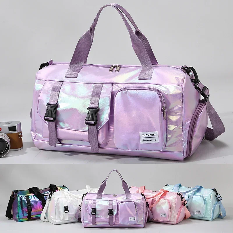 Holographic Glamour Duffel Bag - Spacious,Stylish Shoulder Tote with Shoe Compartment for Effortless Weekend Escapes -