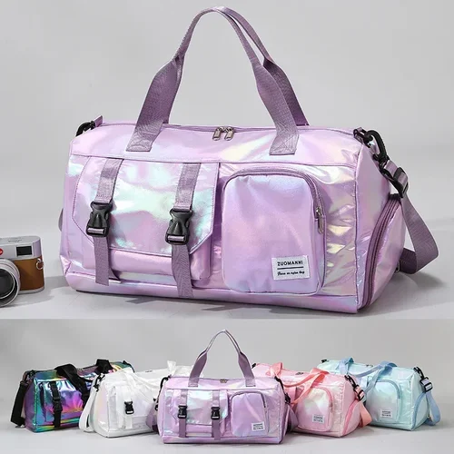 Imagen 1 del producto Bolsa de lona holográfica Glamour: bolso de hombro espacioso y elegante con compartimento para zapatos para escapes de fin de semana sin esfuerzo -