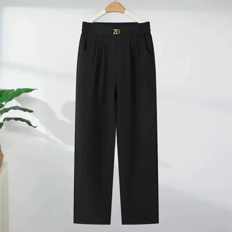 Middle-Aged Elderly Mothers Casual Pants Women's New Spring Autumn Straight Trousers Ladies Loose Elastic Waist High Waist Pants