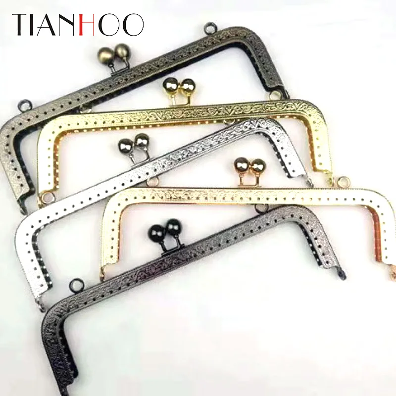 20cm Square Metal Purse Frame Handle for Clutch Bag Accessories Making Kiss Clasp Lock Antique Bronze Tone  Hardware