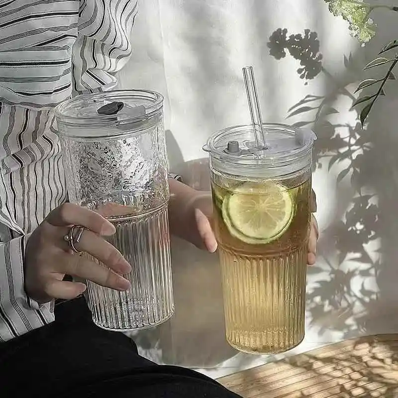 Large Capacity Glass Milk Cup Coffee Straw Cup Home Use Summer Glacier Cup Student Water Cup Drinking Water Cup