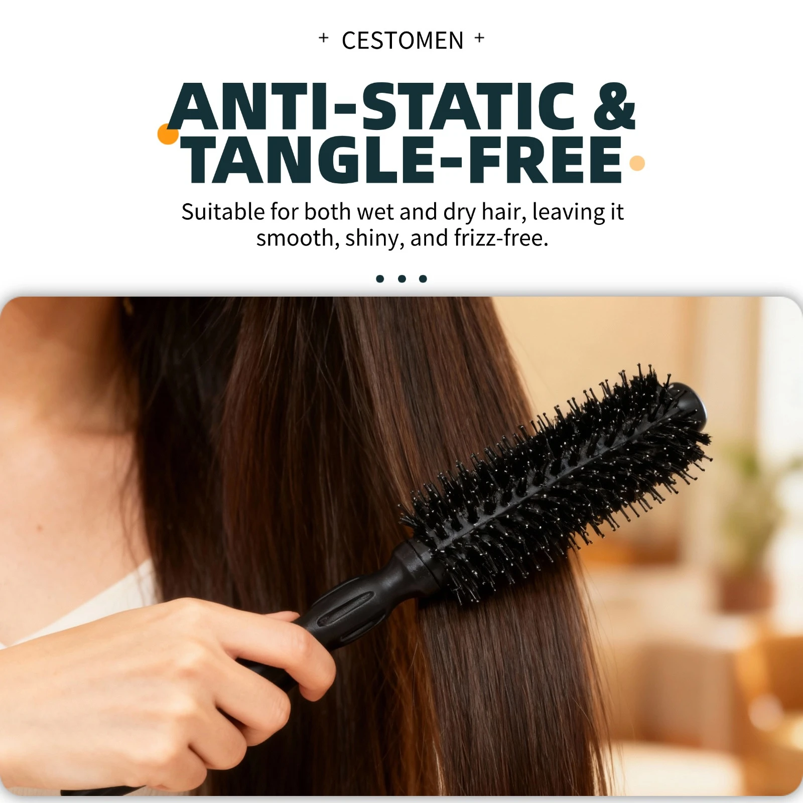 Nuevo 3 estilos, mango de madera negro, cepillo redondo, cerdas, peine de pelo liso, tubo de aluminio para mujer, cepillo rizador de pelo, herramientas de peluquería