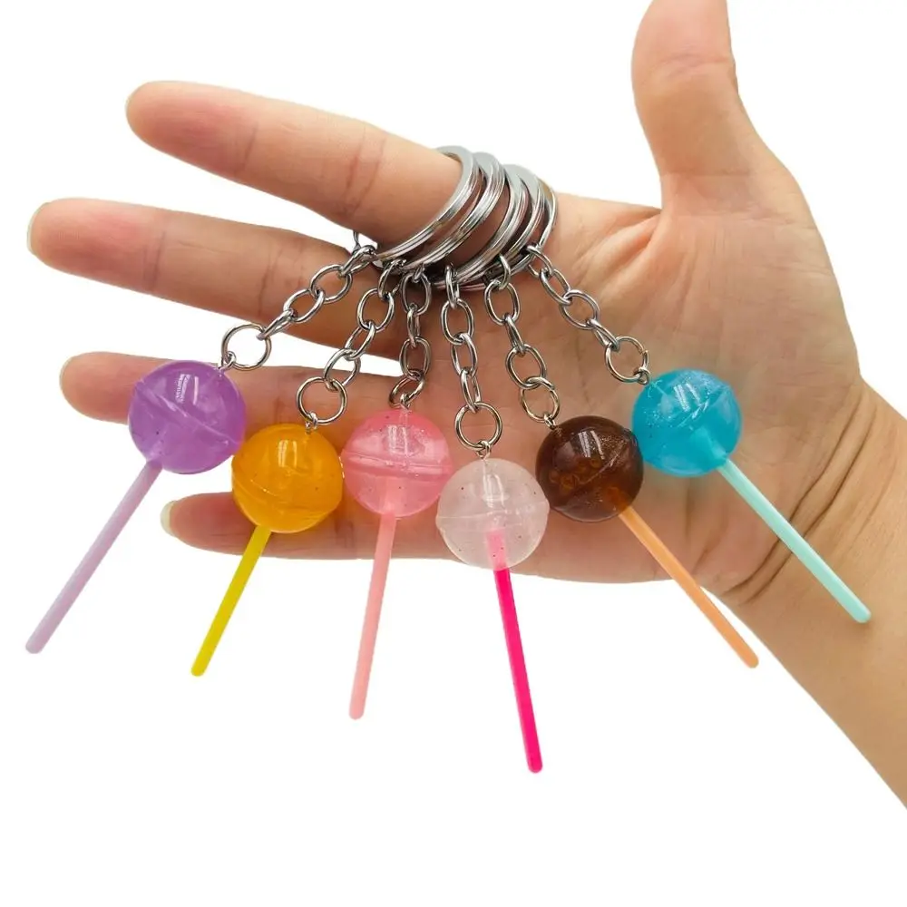 Lovely Resin Candy Lollipop Keychain Mini 3D Simulation Food Key Rings for Men Women Handbag Pendants DIY Kids Jewelry Gifts