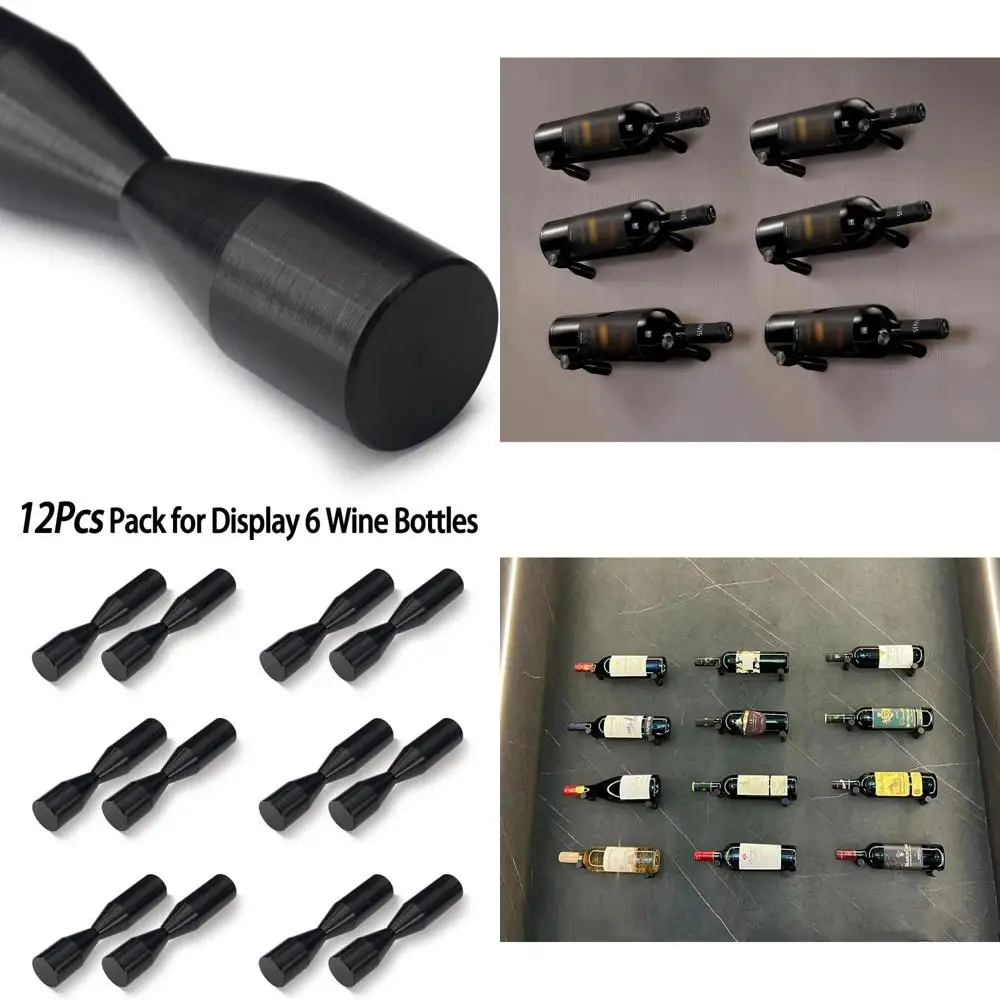 

Modern Black Aluminum Wall-Mounted Wine Rack, 6-Bottle Holder, Stylish Display for Wooden or Concrete Surfaces