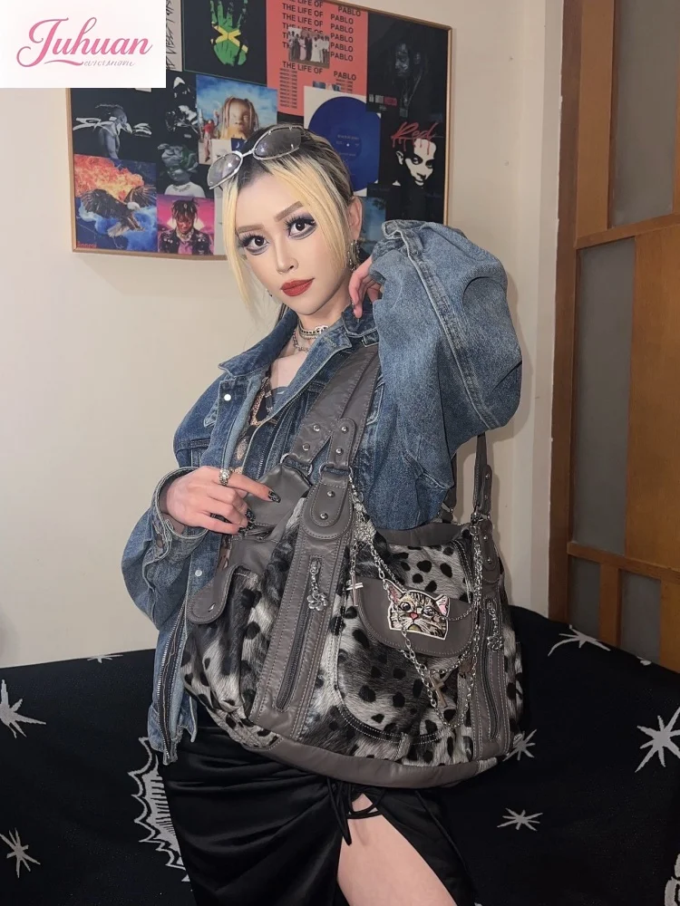 

Spice Girl Y2K оригинальная сумка-мессенджер с леопардовым принтом в стиле ретро, большая вместительная сумка-тоут, женская сумка через плечо в готическом стиле