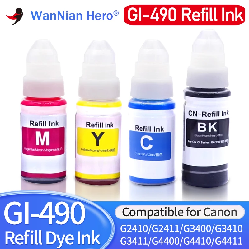 GI-490 490 Bottled Ink Refill INK for Canon PIXMA G1400 G1410 G1411 G2400 G2410 G2411 G3400 G3410 G3411 G4400 G4410 4411 Printer