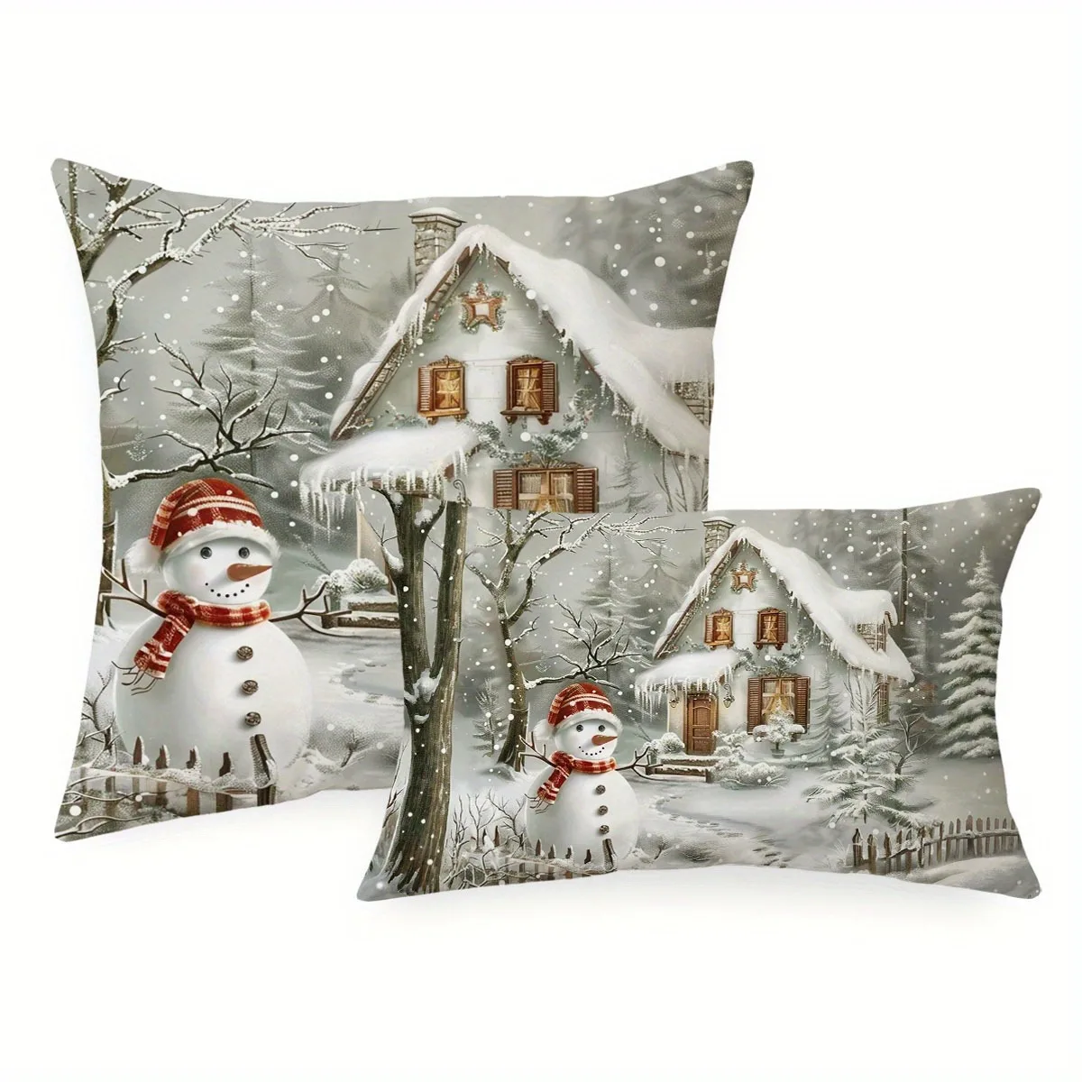 

Рождественские наволочки со снеговиком и коттеджем: праздничный зимний декор, чехол для диванной подушки, новогоднее украшение для дома